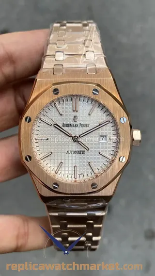 Replika Audemars Piguet Royal Oak 15400OR — Beyaz kadran, otomatik mekanizma, pembe altın kasa 41 mm — ürün görünümü 1