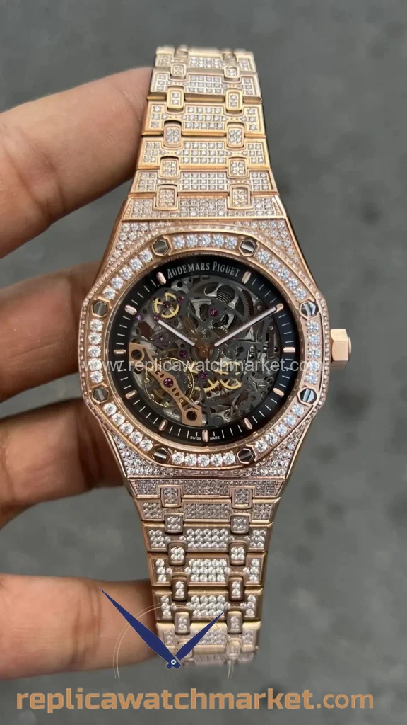 Replica Audemars Piguet Royal Oak 15407OR — Double Balance Skeleton Diamond Automatic Rose Gold Case 41 mm — product view 1