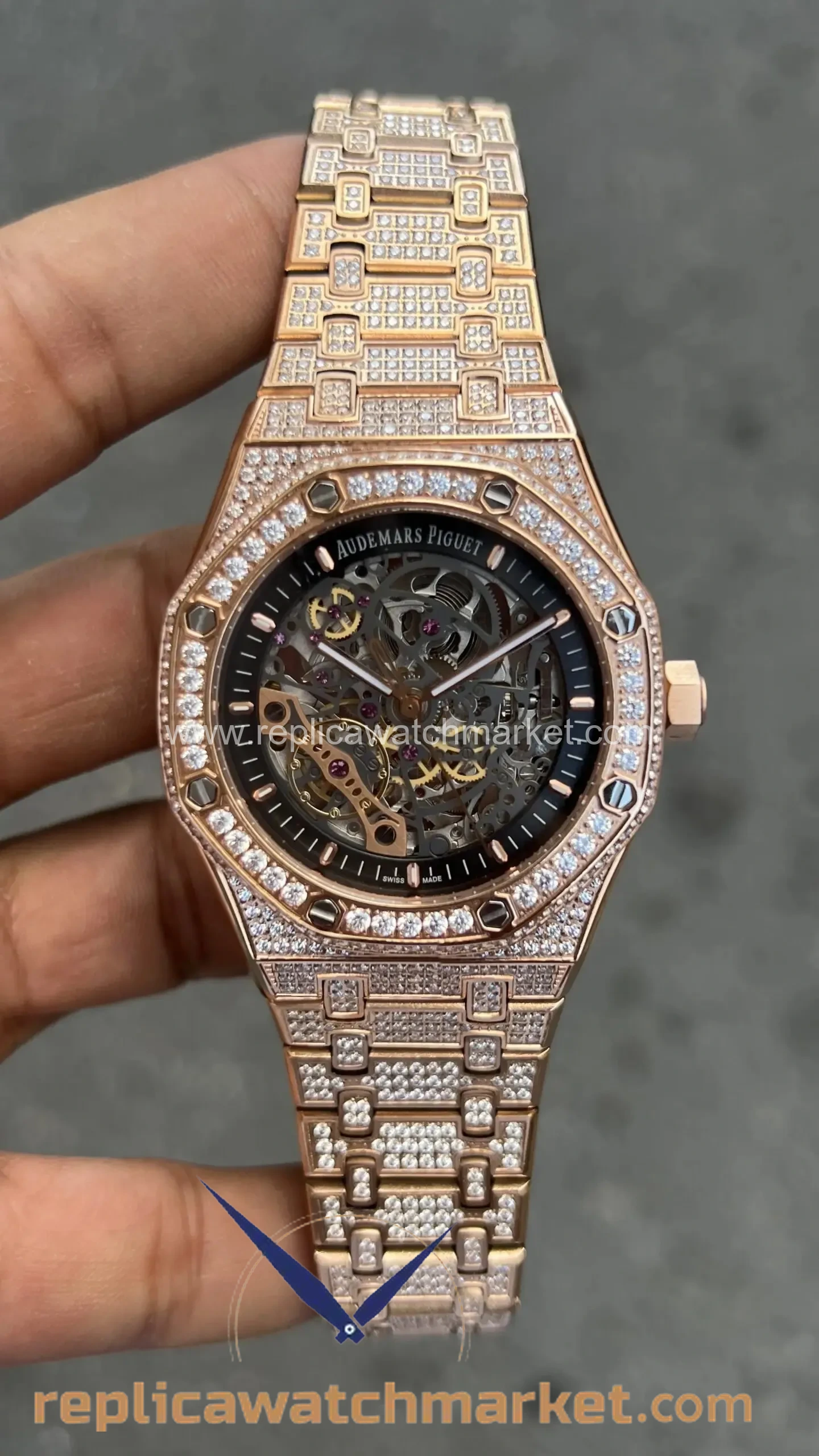 Replica Audemars Piguet Royal Oak 15407OR — Double Balance Skeleton Diamond Automatic Rose Gold Case 41 mm — product view 1
