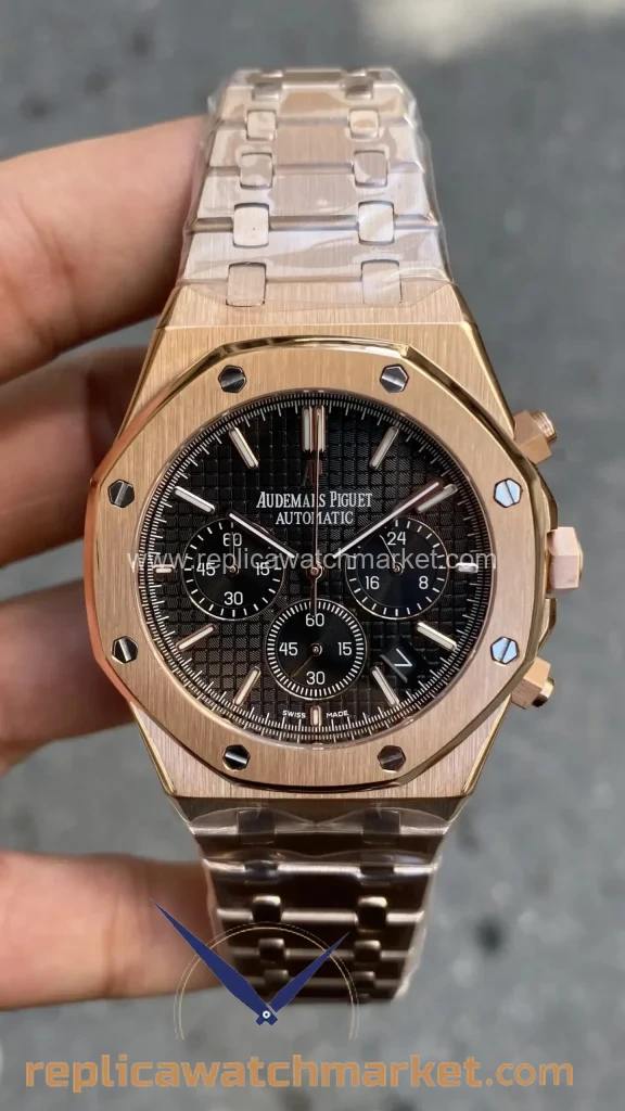 Replica Audemars Piguet Royal Oak 26240OR — Black Dial Chronograph Rose Gold Case 41 mm — product view 1