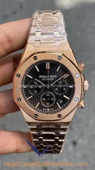 Replika Audemars Piguet Royal Oak 26240OR — Siyah Kadranlı Kronograf, Pembe Altın Kasa 41 mm — ürün görünümü 1