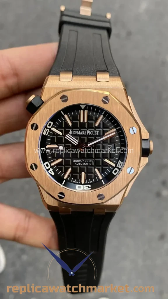 Replica Audemars Piguet Royal Oak Offshore Diver 15340OR — Black Dial Rose Gold Case 42 mm — product view 1