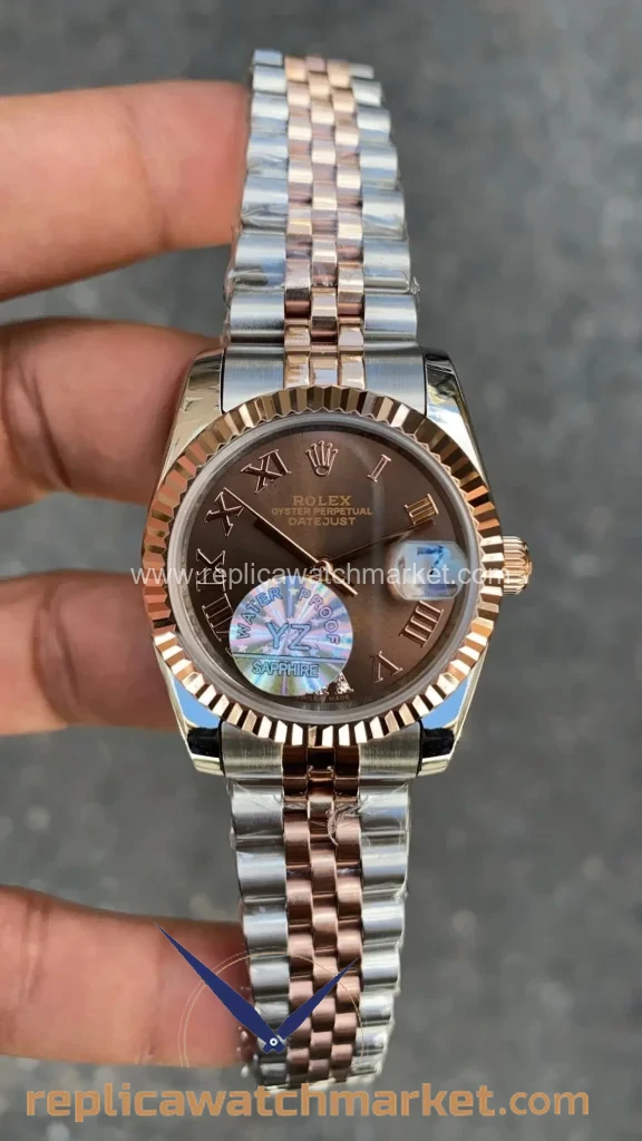 Replica Rolex Datejust 31 mm — Chocolate Dial Two-Tone Rose Gold Jubilee — product view 1