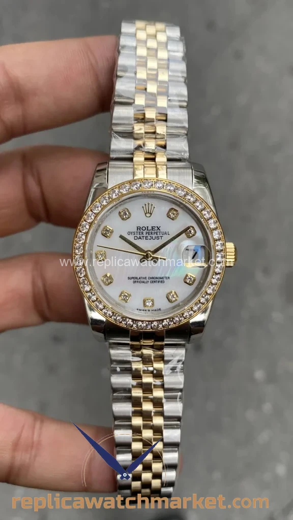 Replica Rolex Datejust 31 mm — Diamond Bezel Stone-White Dial Two-Tone Gold Jubilee — product view 1