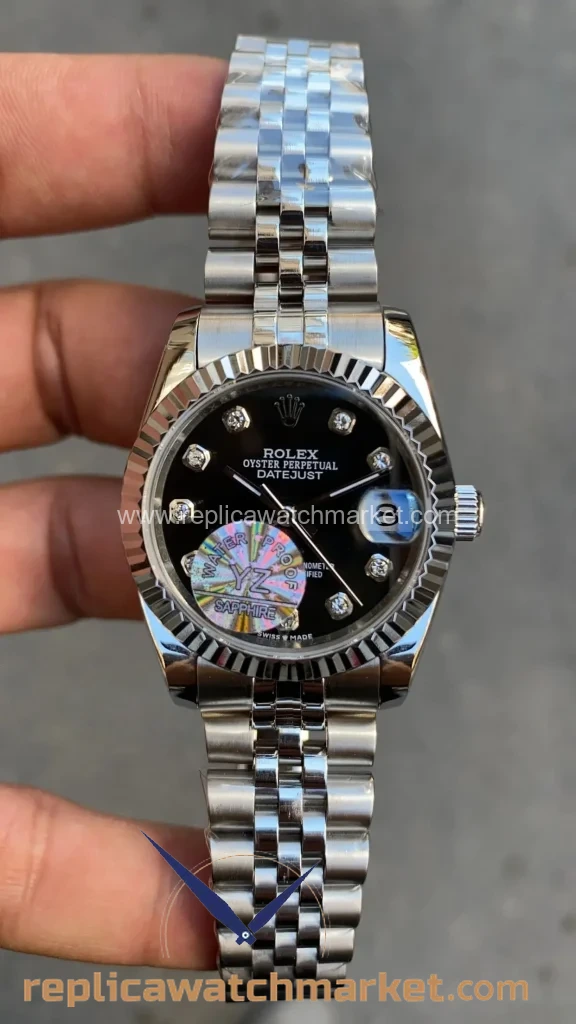 Replica Rolex Datejust 31 mm — Stone Black Dial Jubilee Steel — product view 1