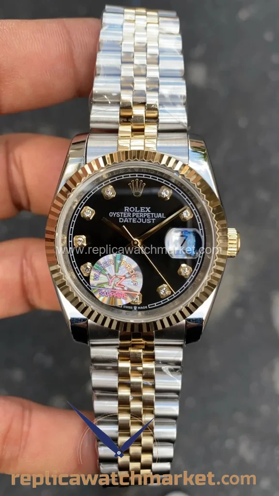 Replica Rolex Datejust 36 mm — Black Stone Dial Two-Tone Yellow Gold Jubilee — product view 1