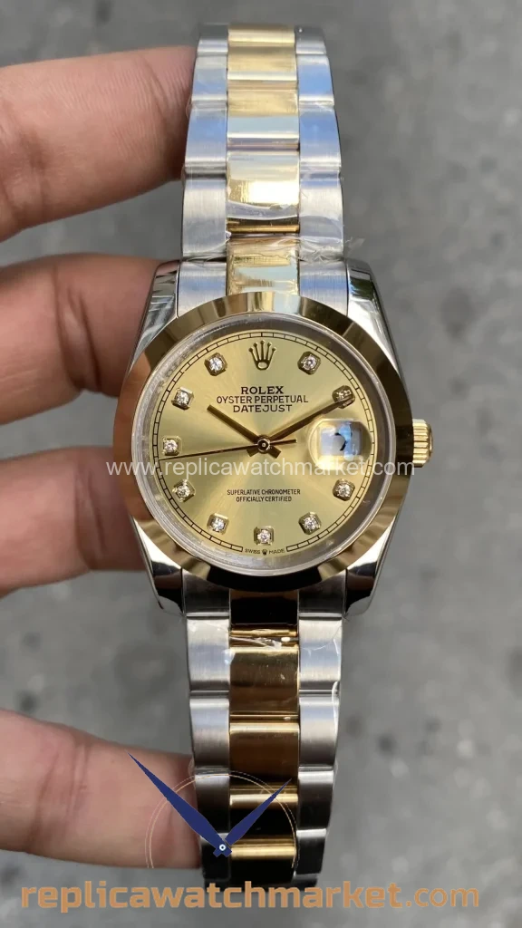 Replica Rolex Datejust 36 mm — Champagne Stone Dial Two-Tone Yellow Gold Oyster — product view 1