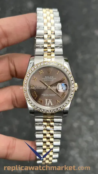 Rolex Datejust 36毫米复刻腕表 — 咖啡色表盘、Diamond表圈、黄金双色 — 产品图1