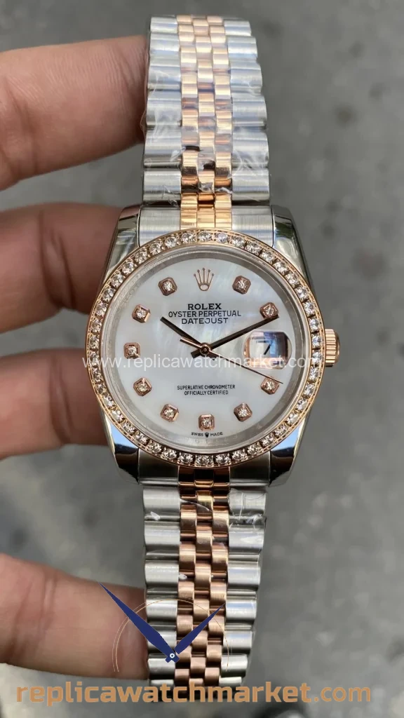 Replica Rolex Datejust 36 mm — White Dial Diamond Bezel Jubilee — product view 1