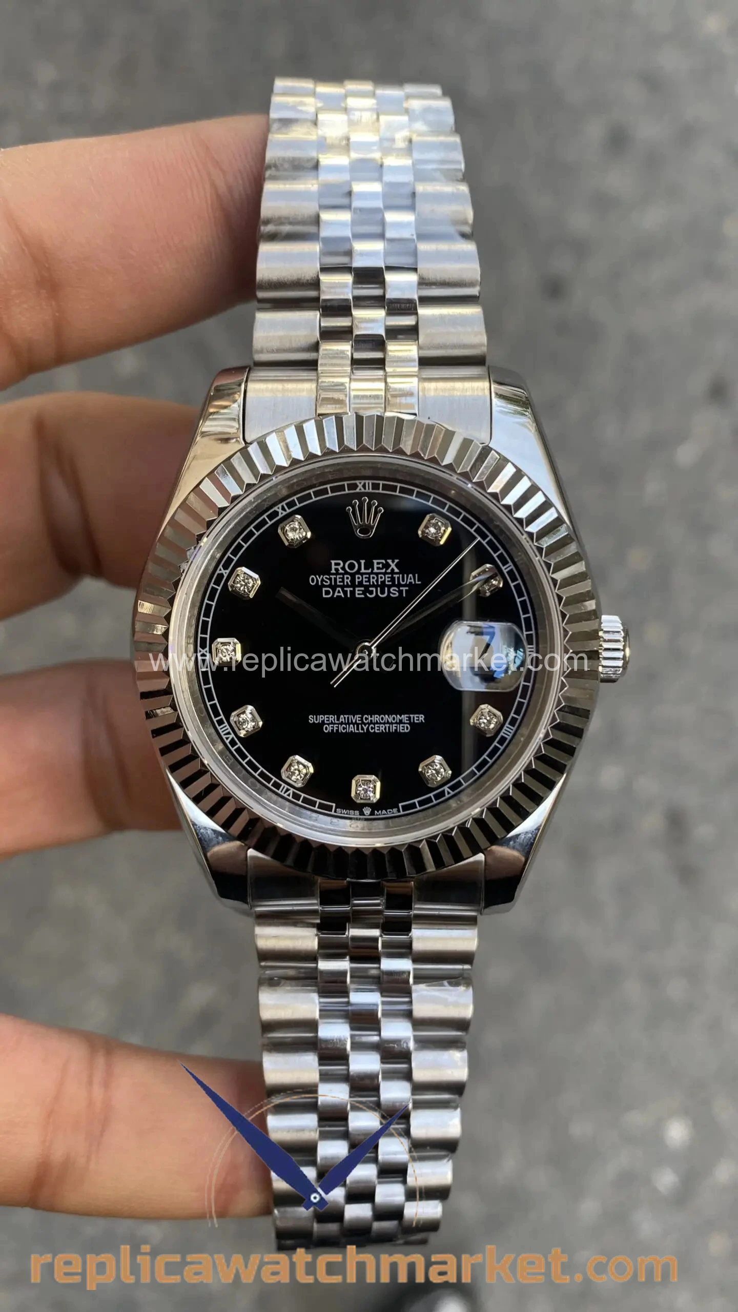 Replica Rolex Datejust 126334 — Diamond Black Dial Jubilee 41 mm — product view 1