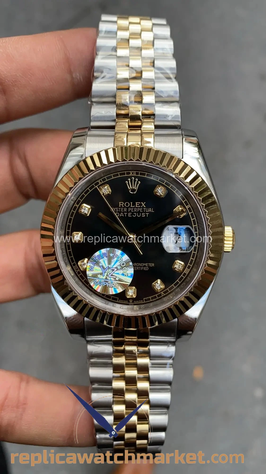Replica Rolex Datejust 126333 — Diamond Black Dial Two-Tone Jubilee 41 mm — product view 1