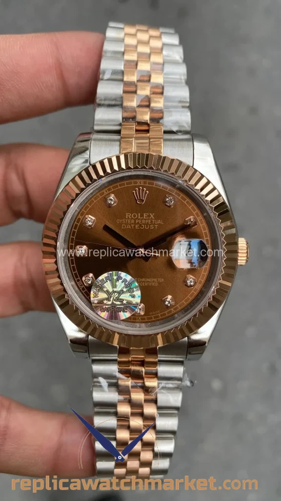 Replica Rolex Datejust 126333 — Diamond Chocolate Dial Two-Tone Rose Jubilee 41 mm — product view 1