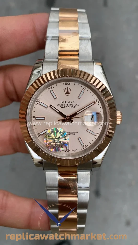Replica Rolex Datejust 126331 — Sundust Two-Tone Rose Oyster 41 mm — product view 1
