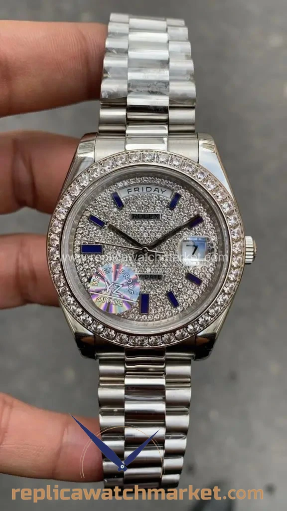 Replica Rolex Day-Date 228239 — Diamond Silver  40 mm — product view 1