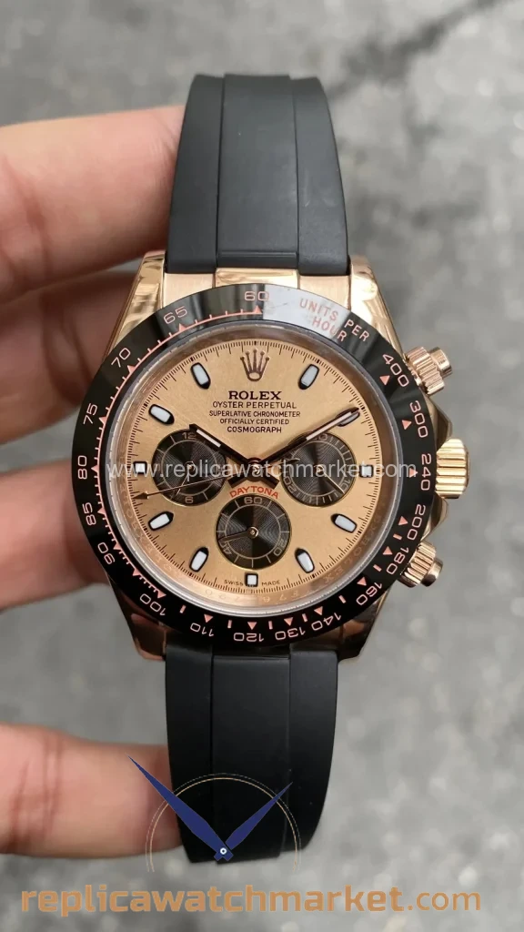 Replica Rolex Daytona 116515LN — Black Dial Rose on Rubber 40 mm — product view 1