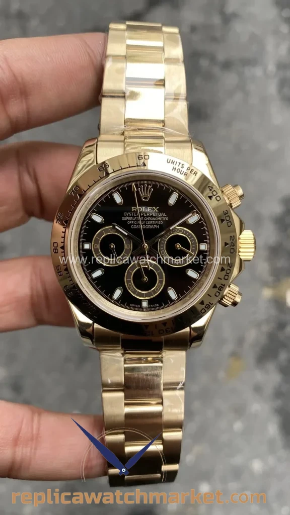 Replica Rolex Daytona 116528 — Black Dial Full Gold 40 mm — product view 1