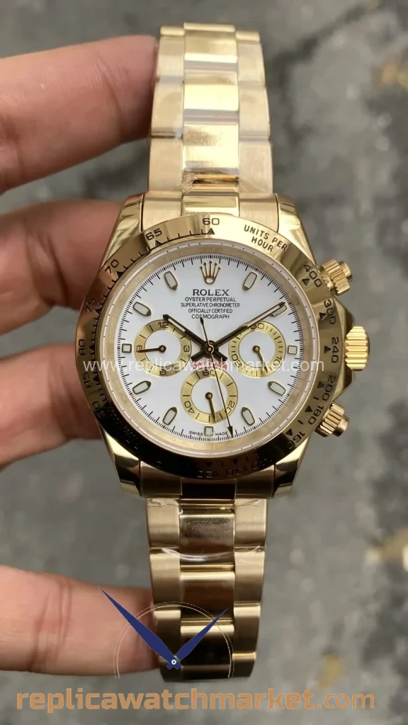 Replica Rolex Daytona 116528 — White Dial Full Gold 40 mm — product view 1
