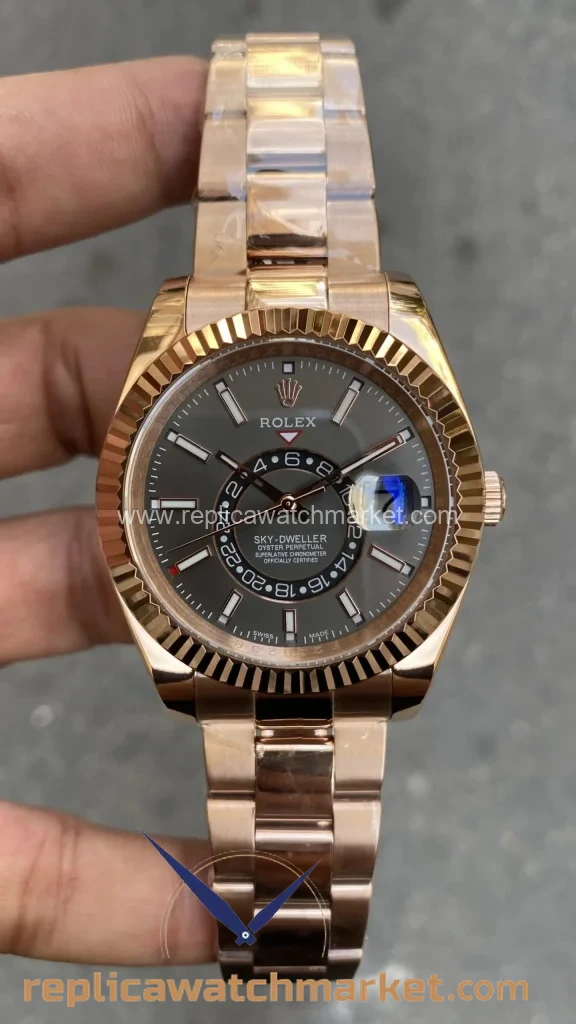 Replica Rolex Sky-Dweller 326935 — Dark Rhodium Dial Oyster Everose Gold 42 mm — product view 1