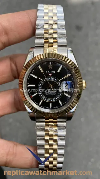 Replika Rolex Sky-Dweller 326933 — Siyah Kadran Jubilee Çift Ton Altın 42 mm — ürün görünümü 1