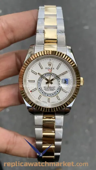 Replika Rolex Sky-Dweller 326933 — Beyaz Kadran Çift Ton Altın Oyster 42 mm — ürün görünümü 1
