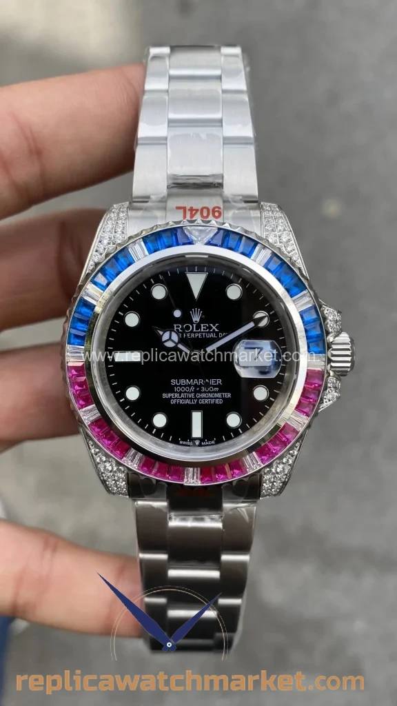 Replica Rolex Submariner Rainbow Diamond — Black Dial Steel Oyster 41 mm — product view 1