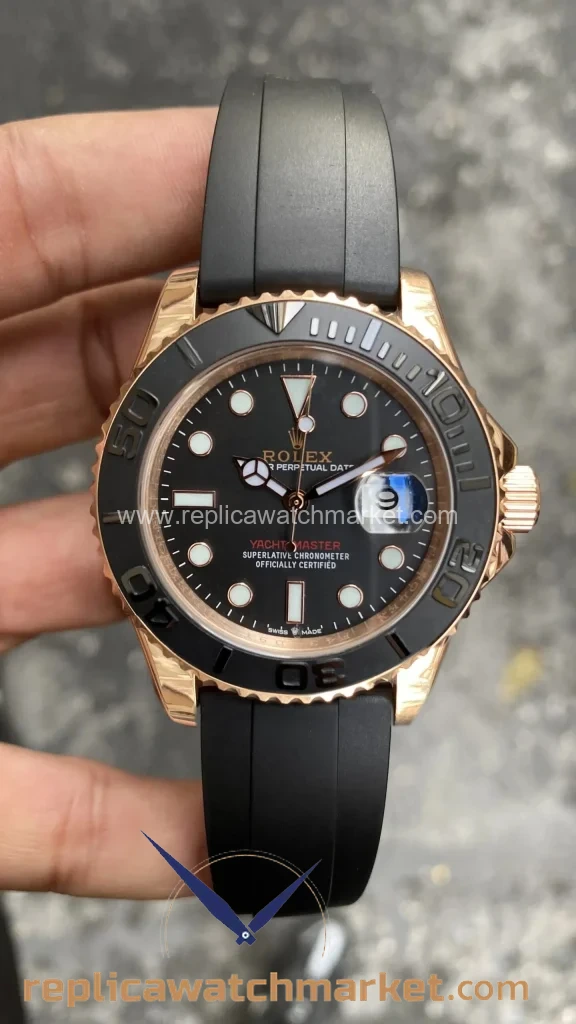 Replica Rolex Yacht-Master 126655 — Rubber Oysterflex Black Dial Everose Case 42 mm — product view 1