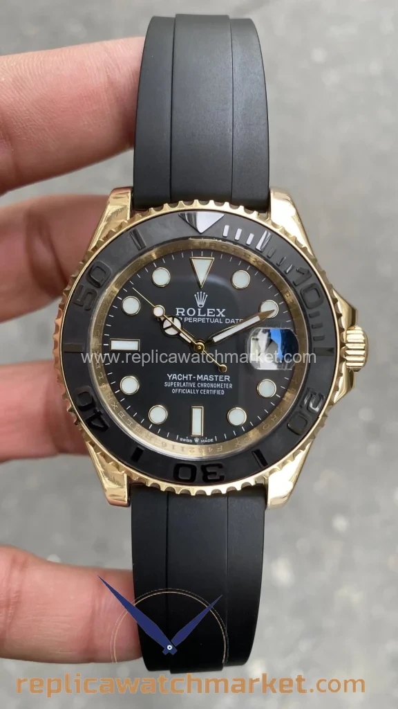 Replica Rolex Yacht-Master 226658 — Rubber Oysterflex Gold Case Black Dial 42 mm — product view 1