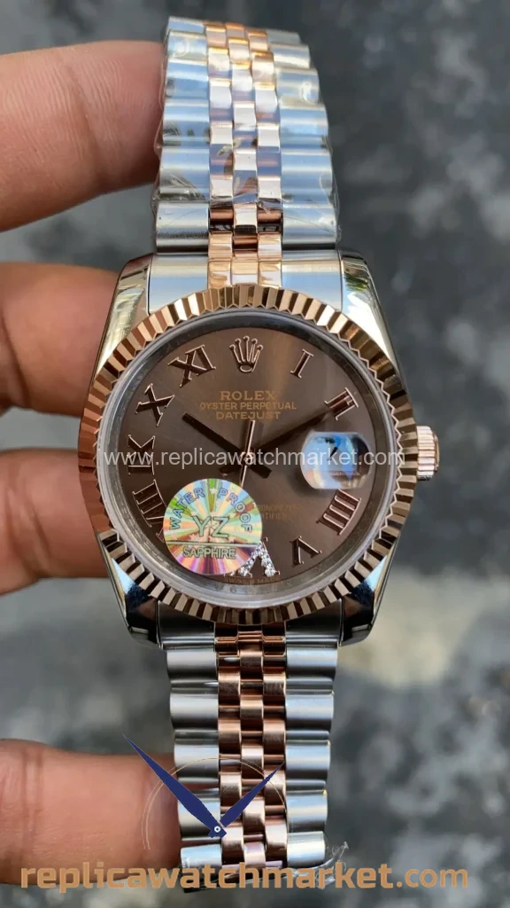 Replica Rolex Datejust 36 mm — Chocolate Dial Two-Tone Rose Gold Jubilee — product view 1