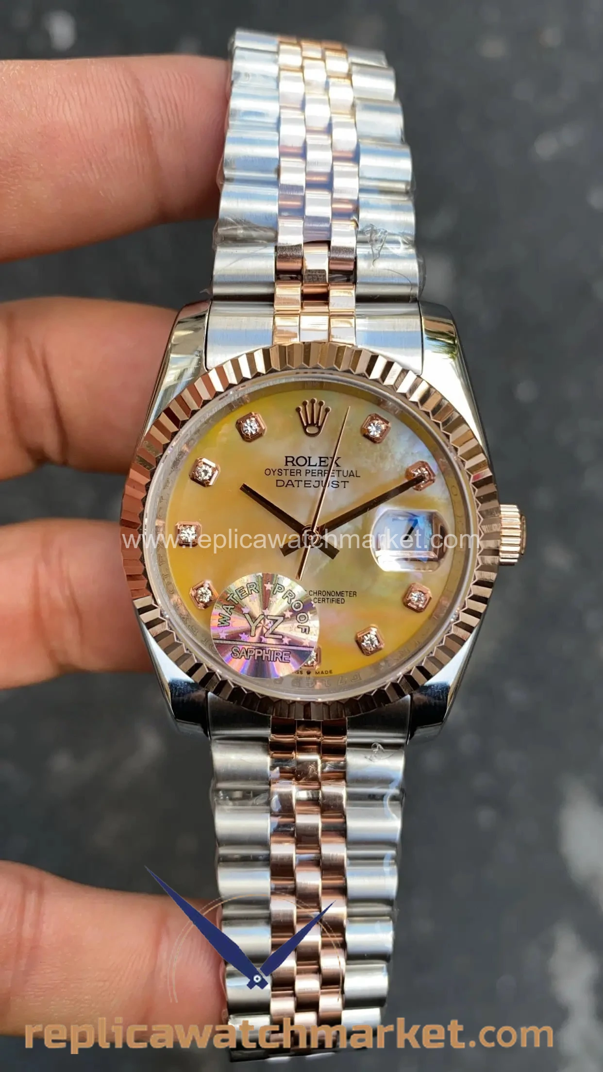 Replica Rolex Datejust 36 mm — Gold Stone Dial Two-Tone Yellow Gold Jubilee — product view 1