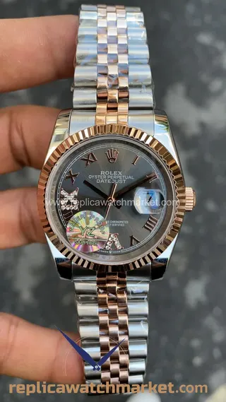Rolex Datejust 36毫米复刻腕表 — 铑色罗马数字表盘、玫瑰金双色Jubilee表链 — 产品视图1