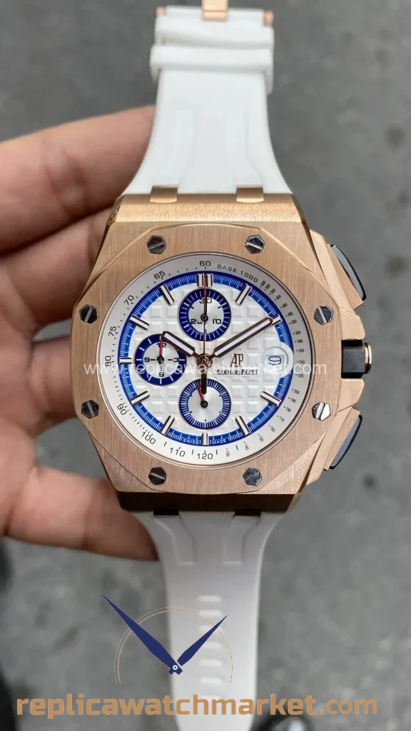 Replica Audemars Piguet Royal Oak Offshore Chronograph 26408OR — White Dial Rose Gold Case 43 mm — product view 1