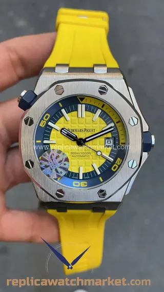 Replika Audemars Piguet Royal Oak Offshore Diver 15710ST — Sarı Kadran, Gümüş Kasa 42 mm — ürün görünümü 1