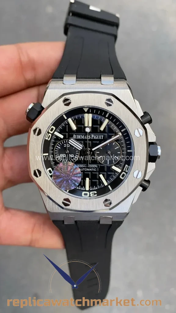 Replica Audemars Piguet Royal Oak Offshore Diver Chronograph 26703ST — Black Dial Steel Case 42 mm — product view 1