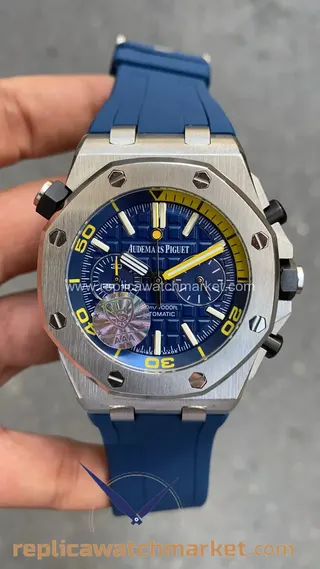 Replika Audemars Piguet Royal Oak Offshore Diver Chronograph 26703ST — Mavi Kadran Çelik Kasa 42 mm — ürün görünümü 1