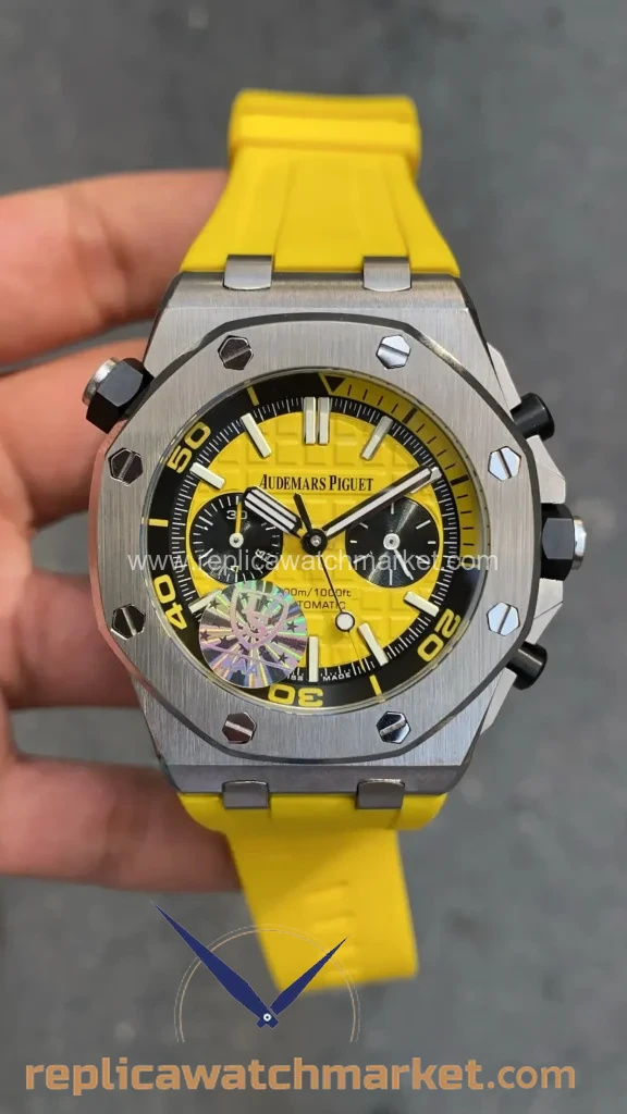 Replica Audemars Piguet Royal Oak Offshore Diver Chronograph 26703ST — Yellow Dial Steel Case 42 mm — product view 1