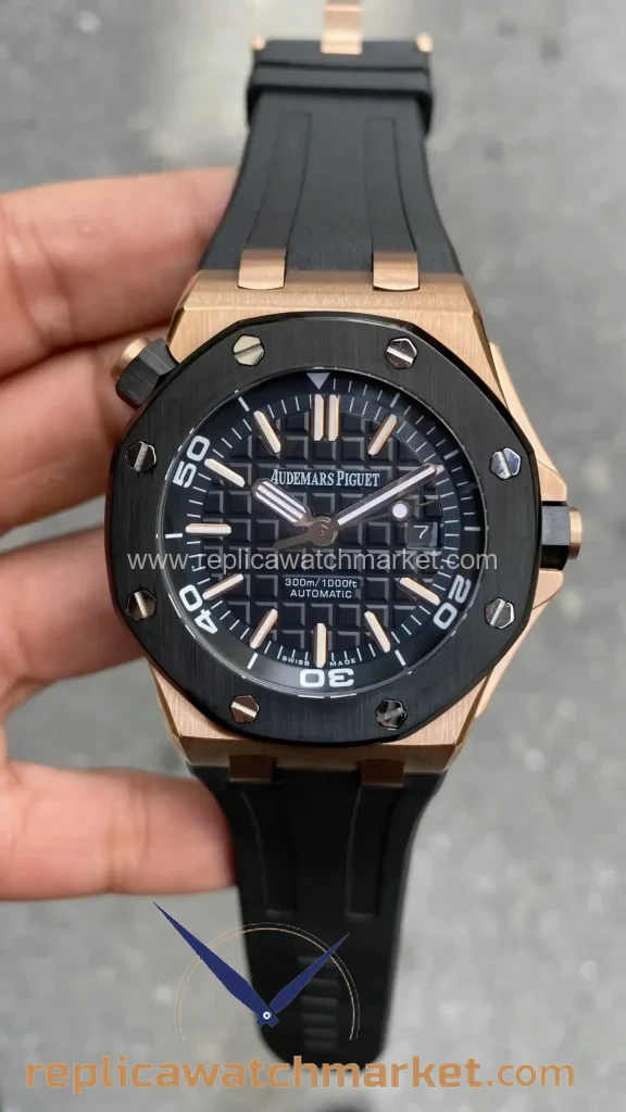 Replica Audemars Piguet Royal Oak Offshore Diver Cup 15709TR — Black Dial Rose Gold Case 42 mm — product view 1