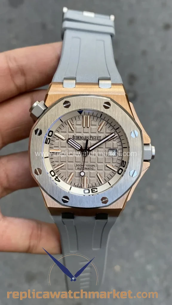 Replica Audemars Piguet Royal Oak Offshore Diver Japan Limited Edition 15711OI — Grey Dial Rose Gold Case 42 mm — product view 1