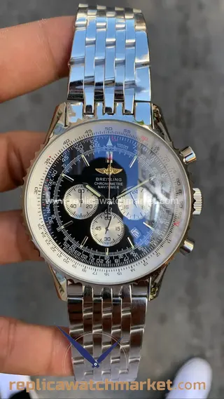 Replika Breitling Navitimer — Çelik kasa, siyah kadran, çelik bilezik 43 mm — ürün görünümü 1