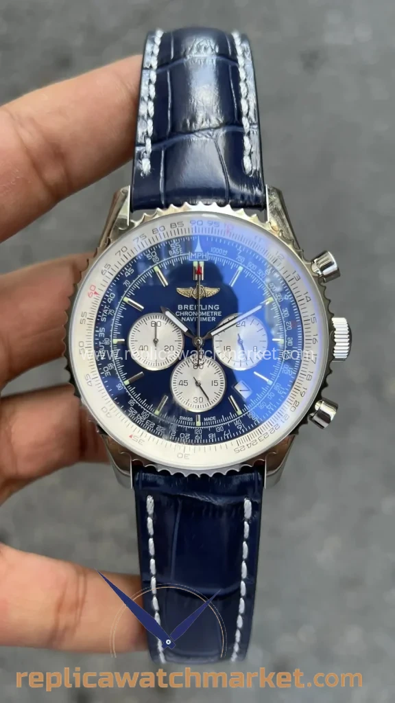 Replica Breitling Navitimer — Steel Case Blue Dial Blue Leather 43 mm — product view 1