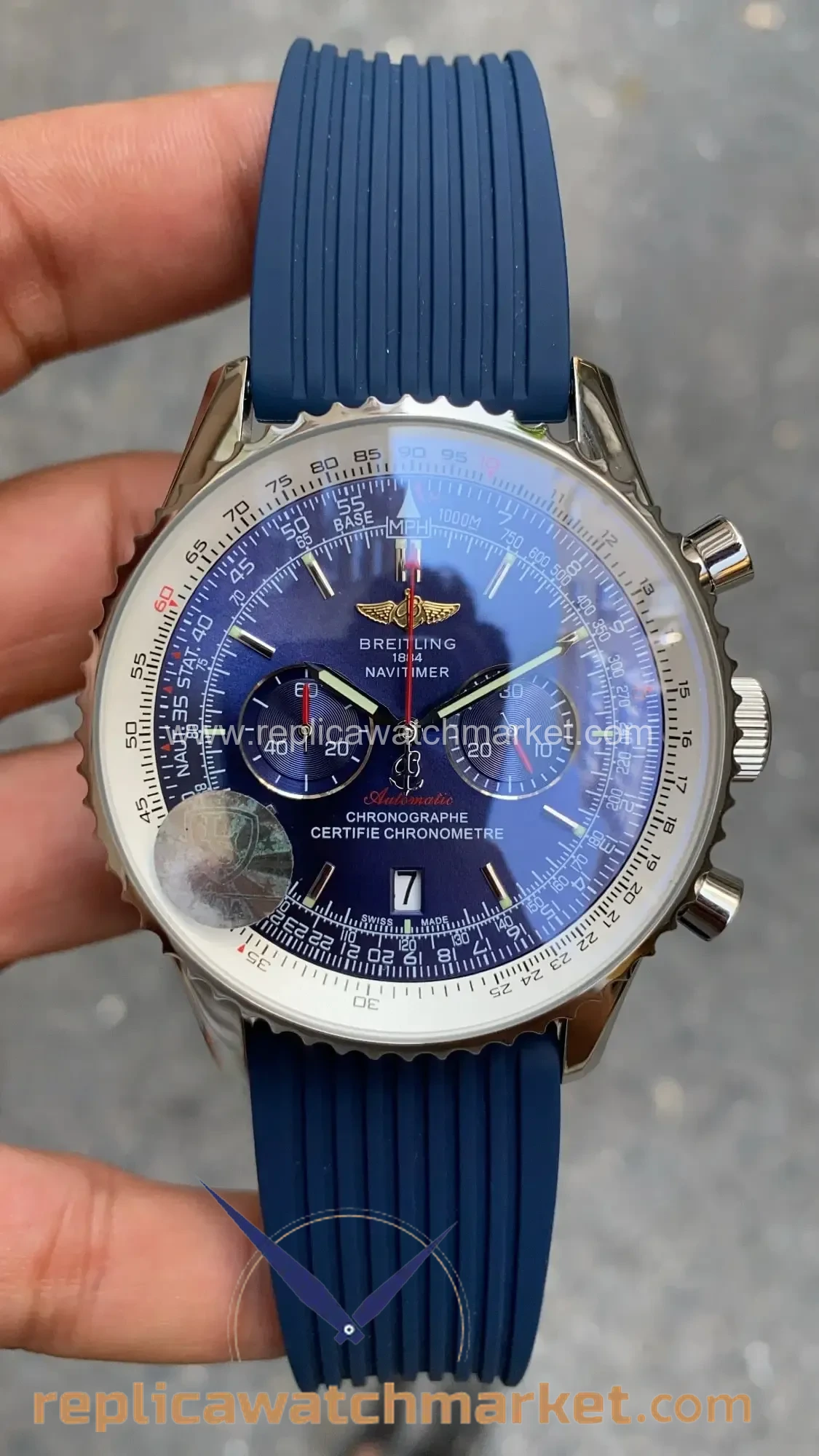 Replica Breitling Navitimer — Steel Case Blue Dial Blue Rubber 43 mm — product view 1