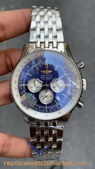 Replika Breitling Navitimer — Çelik kasa, mavi kadran, çelik bilezik 43 mm — ürün görünümü 1