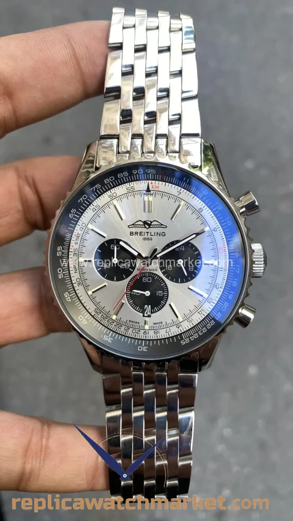 Replica Breitling Navitimer — Steel Case Light Grey Dial Steel Bracelet 43 mm — product view 1