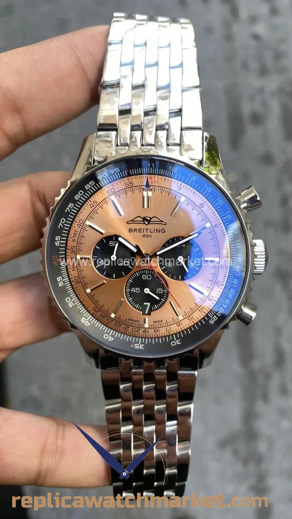 Replica Breitling Navitimer — Steel Case Salmon Dial Steel Bracelet 43 mm — product view 1