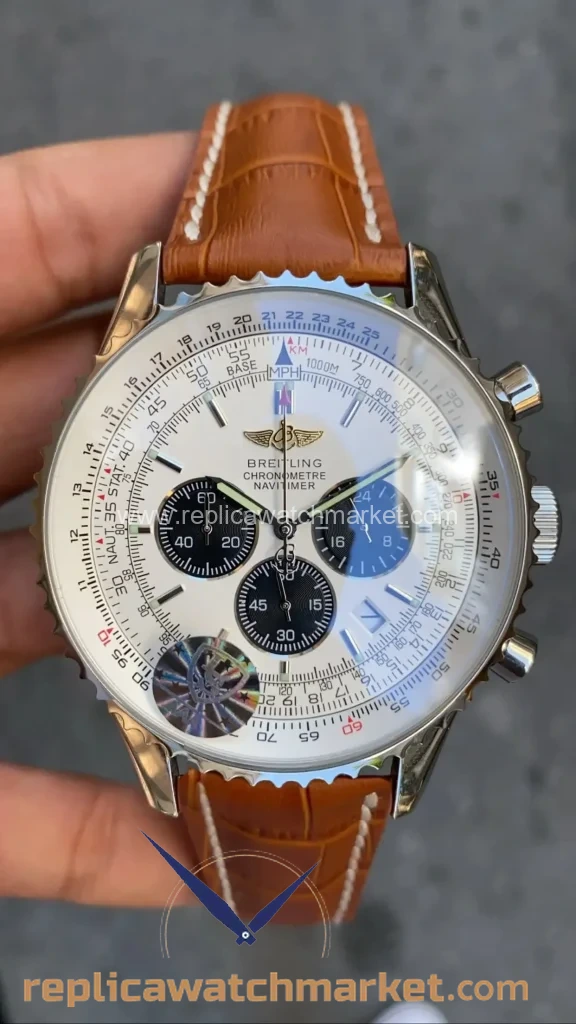 Replica Breitling Navitimer — Steel Case White Dial Brown Leather 43 mm — product view 1
