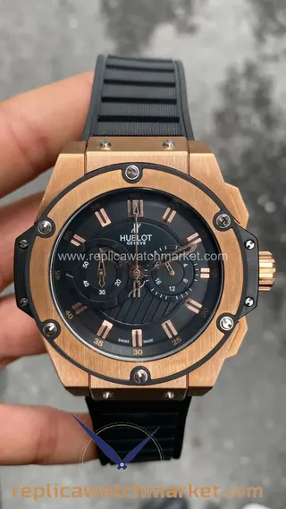 Replika Hublot Big Bang King Power Foudroyante, siyah kadran, pembe altın tonlu kasa 44 mm — ürün görünümü 1