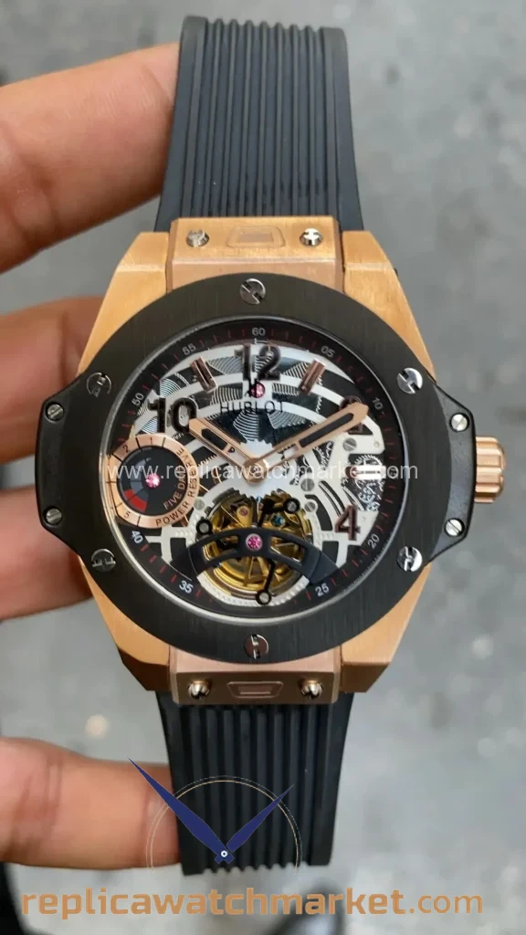 Replica Hublot Big Bang King Power Reserve Tourbillon Black Dial Rose Gold Case 44 mm — product view 1