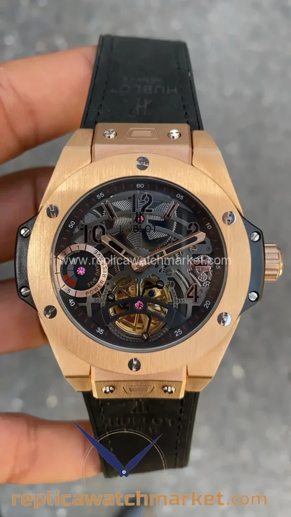 Replica Hublot Big Bang King Power Reserve Tourbillon Rose Gold Case Black Dial 44 mm — product view 1