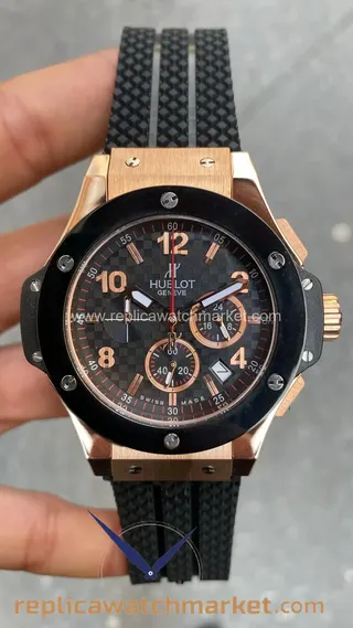 Replika Hublot Big Bang Tuiga 1909 pembe altın rengi kasa, siyah seramik, siyah kadran 41 mm — ürün görünümü 1
