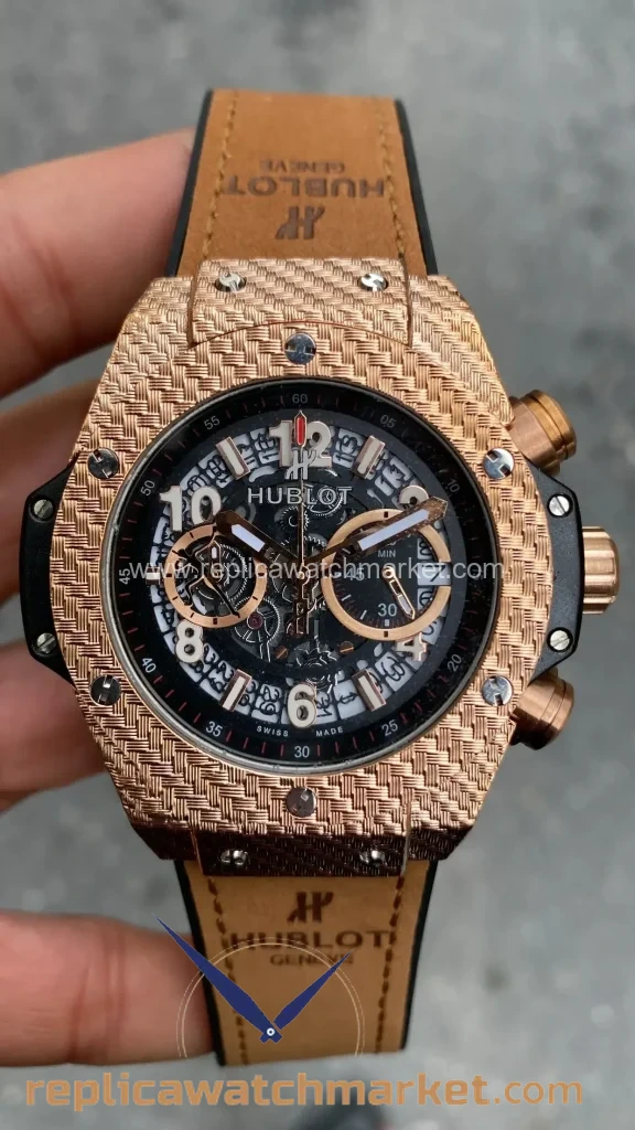 Replica Hublot Big Bang Unico King 411 NX Brown Rubber Rose Case 45 mm — product view 1