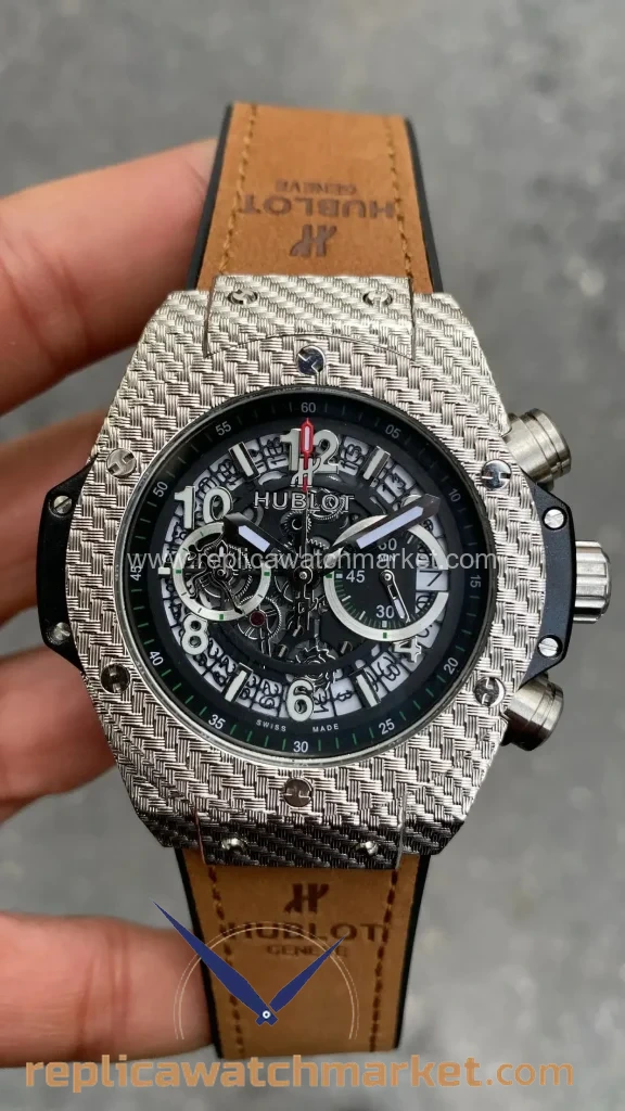 Replica Hublot Big Bang Unico King 411 NX Brown Rubber Steel Case 45 mm — product view 1